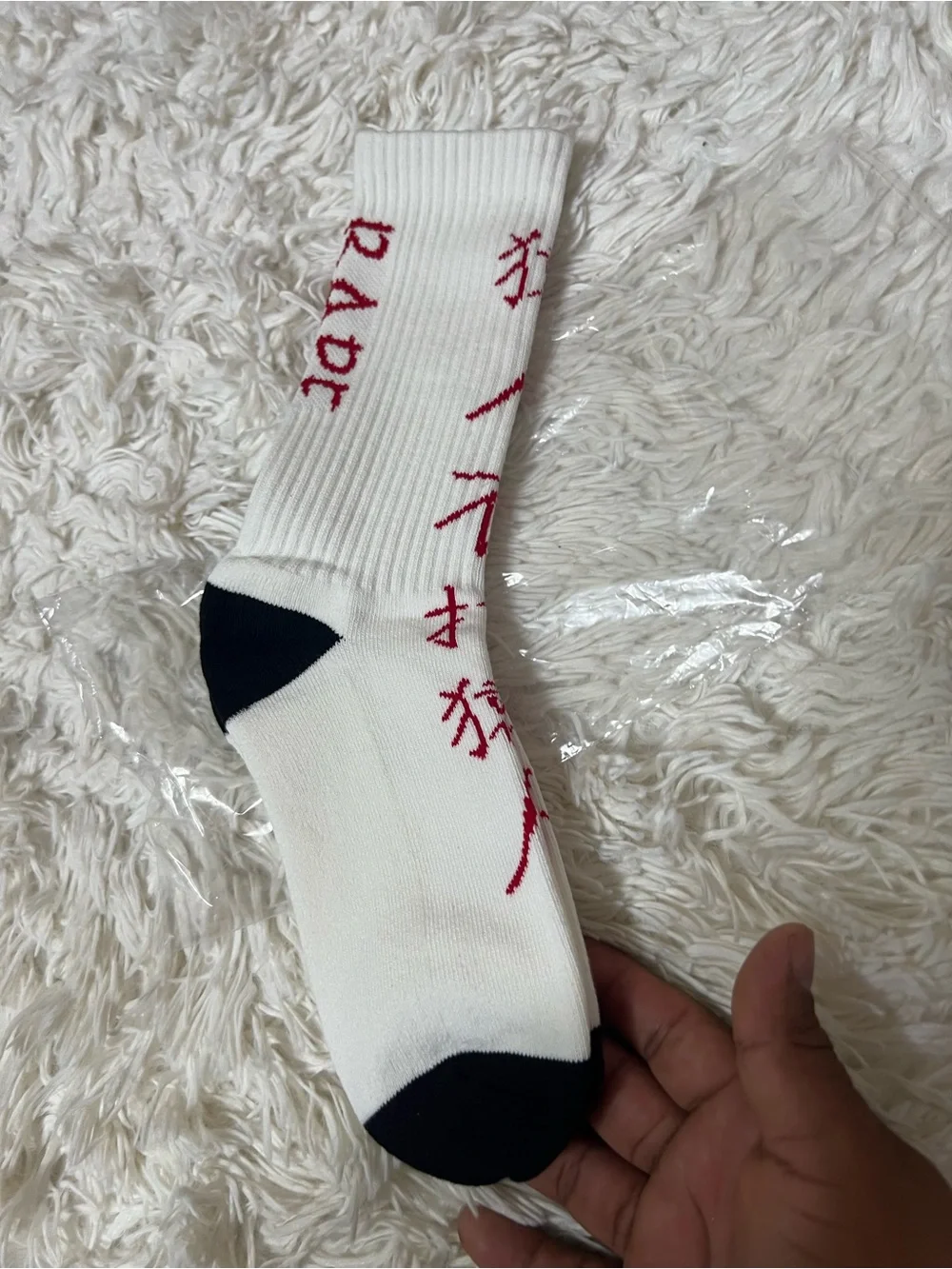 A Bathing Ape White & Red Logo Crew Socks men’s unisex 8-11
